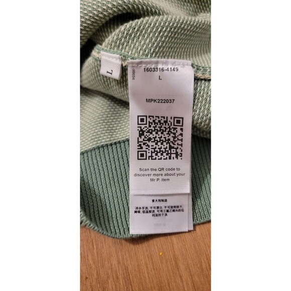 Mr P Polo Shirt Mens Large Green Sweater Knit Pullover Cotton Quiet Luxury - Picture 7 of 13
